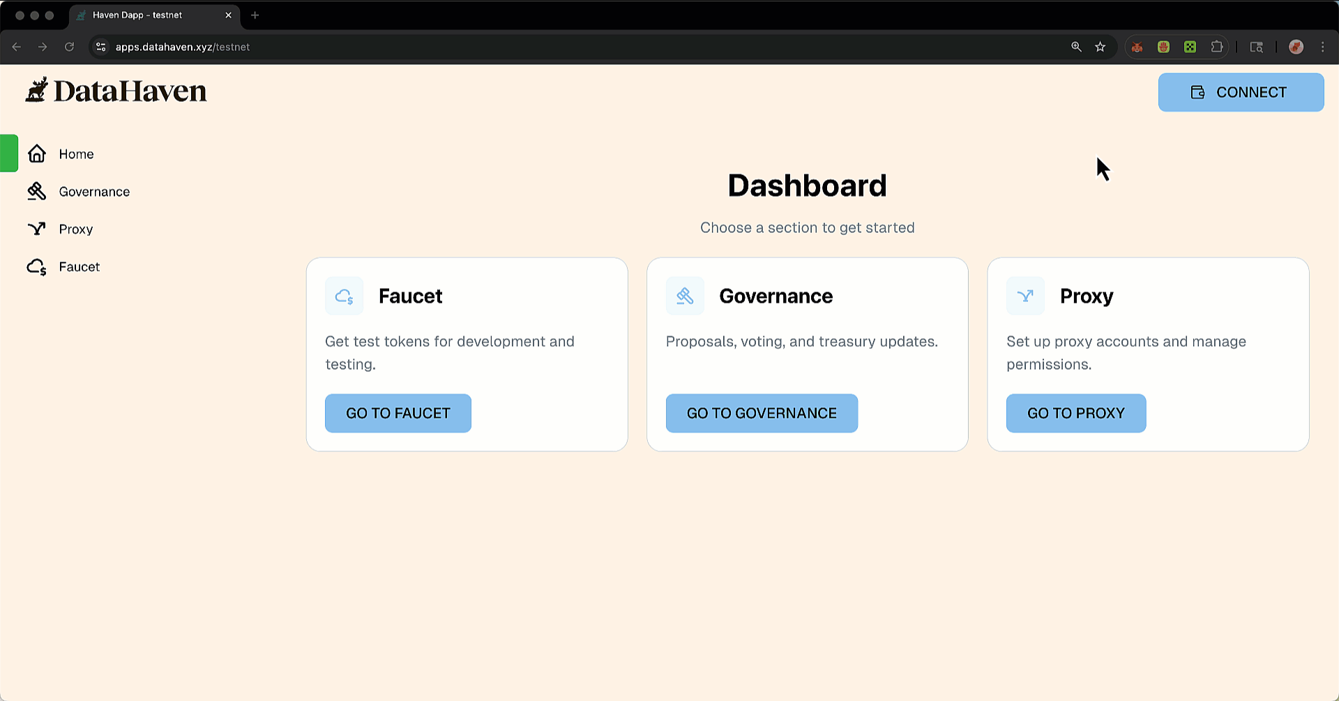 Requesting tokens from the testnet faucet
